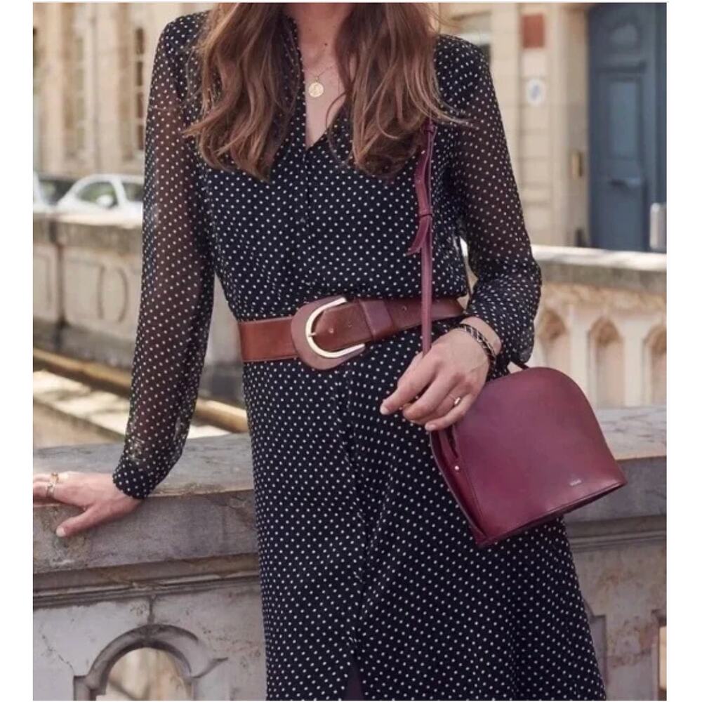 Sézane Clemence Black and White Polka Dot Midi Dress Size 36 US 4 Bust 36in - Picture 2 of 10